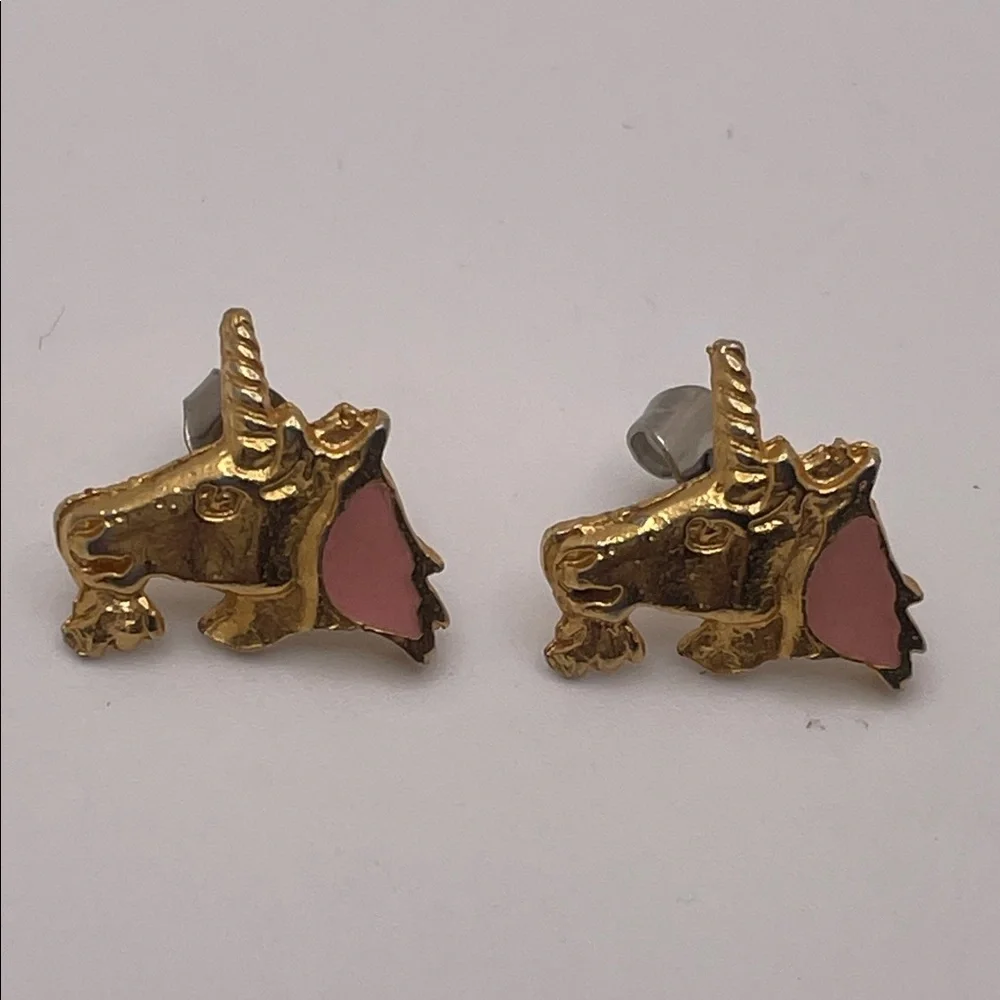 Gold and Pink Unicorn Earrings
